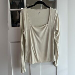 GAP Cream Long Sleeve Fitted Blouse